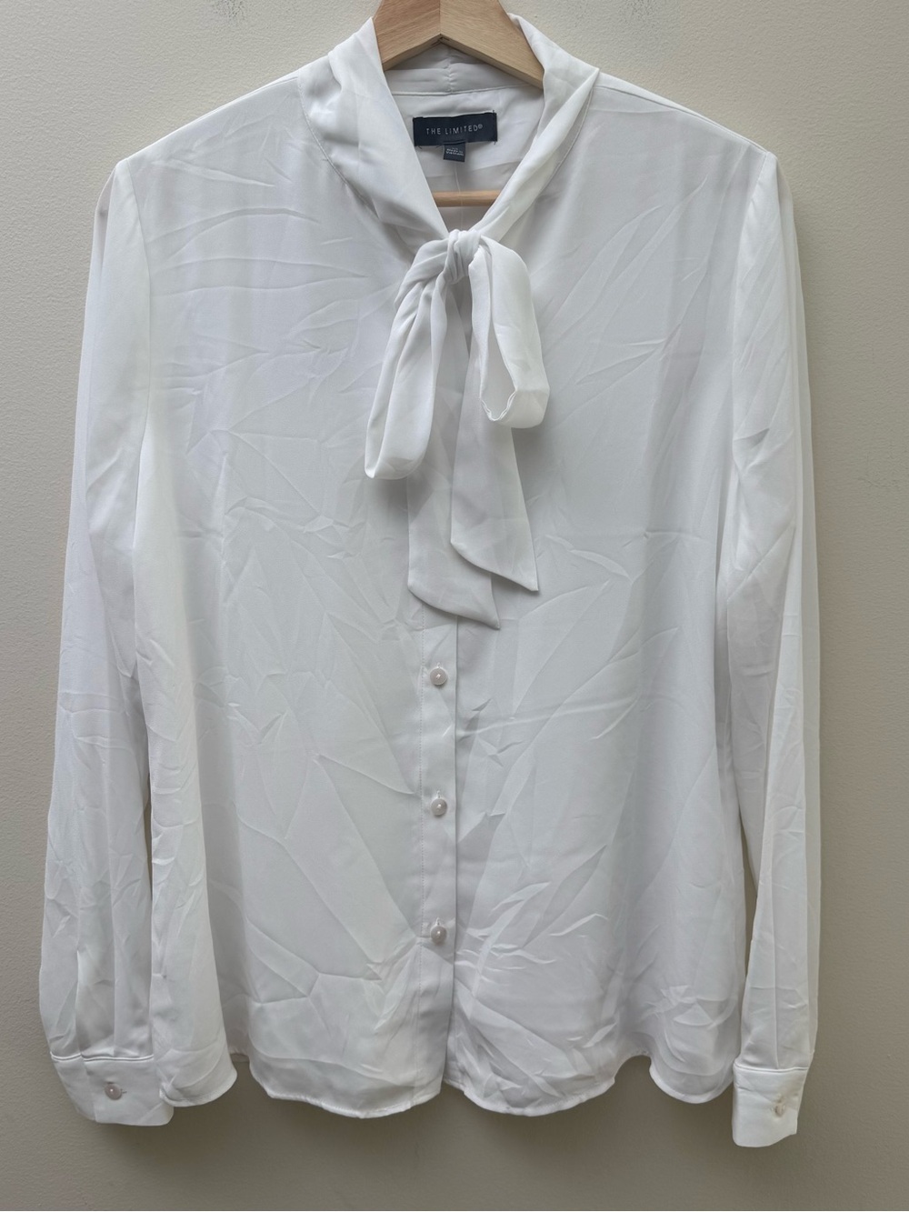 The Limited White Tie-Neck Silk-Like Blouse